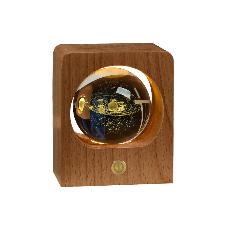 Beech Crystal Ball Night Light 3D Laser Engraving Elk Jellyfish LED Nightlights